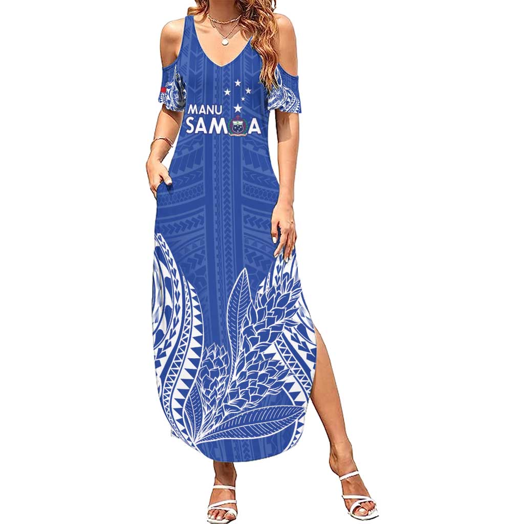 Custom Manu Samoa Rugby 2024 Family Matching Summer Maxi Dress and Hawaiian Shirt Go Champions Samoan Tattoo LT14 Mom's Dress Blue - Polynesian Pride