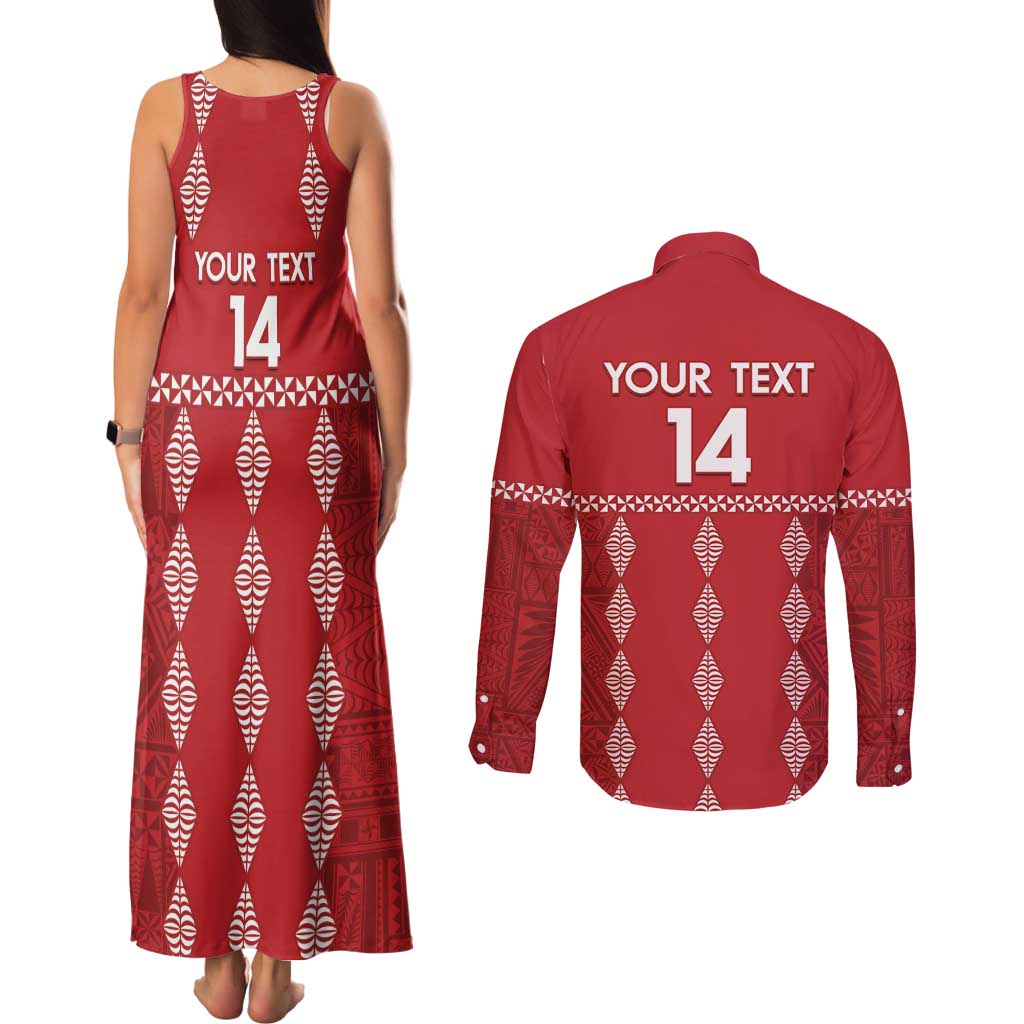 Custom Tonga Rugby 2024 Couples Matching Tank Maxi Dress and Long Sleeve Button Shirt Go Champions Ikale Tahi Ngatu Pattern