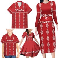 Custom Tonga Rugby 2024 Family Matching Long Sleeve Bodycon Dress and Hawaiian Shirt Go Champions Ikale Tahi Ngatu Pattern LT14 - Polynesian Pride