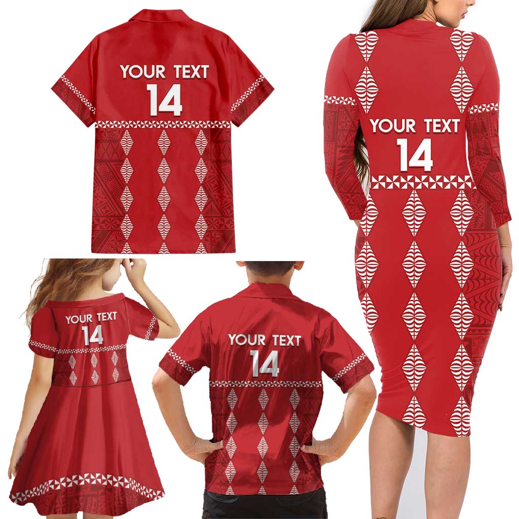 Custom Tonga Rugby 2024 Family Matching Long Sleeve Bodycon Dress and Hawaiian Shirt Go Champions Ikale Tahi Ngatu Pattern LT14 - Polynesian Pride