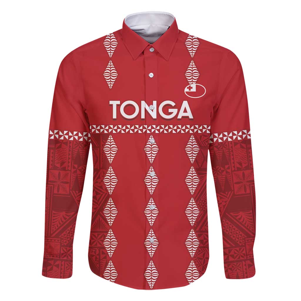 Custom Tonga Rugby 2024 Family Matching Long Sleeve Bodycon Dress and Hawaiian Shirt Go Champions Ikale Tahi Ngatu Pattern LT14 Dad's Shirt - Long Sleeve Red - Polynesian Pride