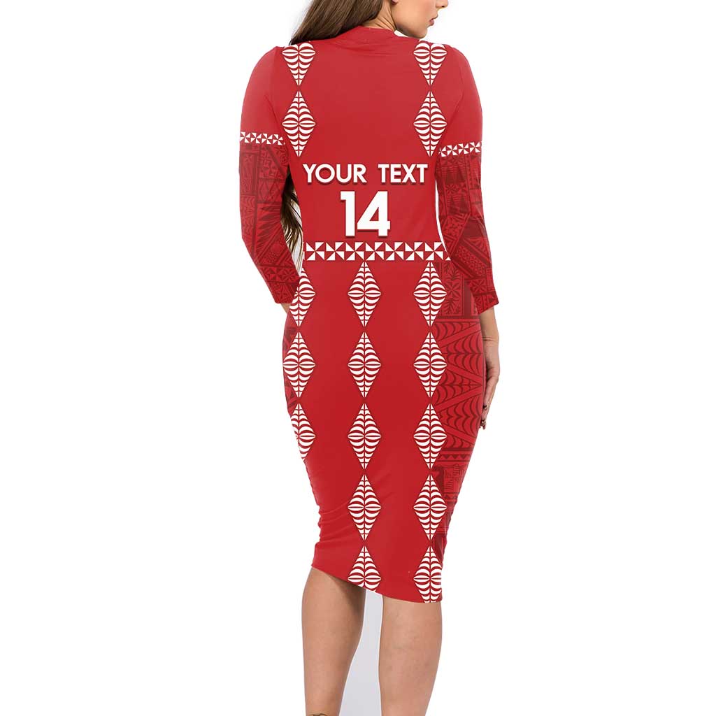 Custom Tonga Rugby 2024 Family Matching Long Sleeve Bodycon Dress and Hawaiian Shirt Go Champions Ikale Tahi Ngatu Pattern LT14 - Polynesian Pride