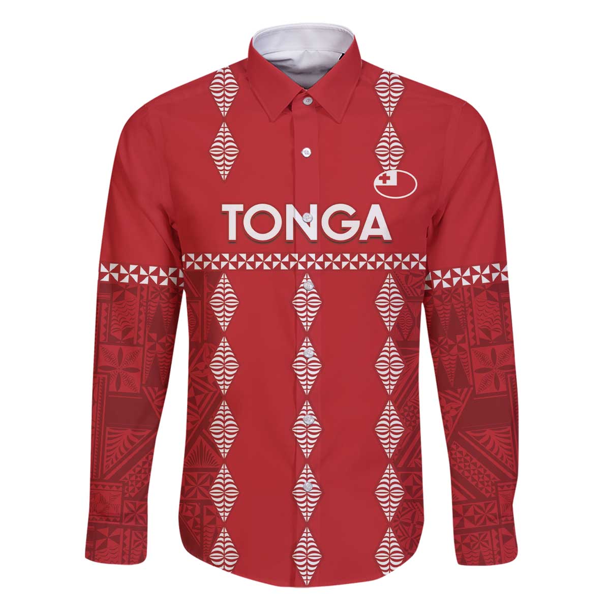 Custom Tonga Rugby 2024 Family Matching Off The Shoulder Long Sleeve Dress and Hawaiian Shirt Go Champions Ikale Tahi Ngatu Pattern LT14 Dad's Shirt - Long Sleeve Red - Polynesian Pride