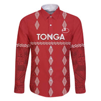 Custom Tonga Rugby 2024 Family Matching Off The Shoulder Long Sleeve Dress and Hawaiian Shirt Go Champions Ikale Tahi Ngatu Pattern LT14 Dad's Shirt - Long Sleeve Red - Polynesian Pride