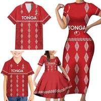 Custom Tonga Rugby 2024 Family Matching Short Sleeve Bodycon Dress and Hawaiian Shirt Go Champions Ikale Tahi Ngatu Pattern LT14 - Polynesian Pride