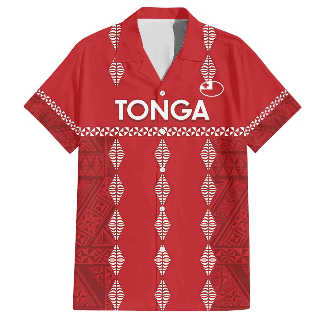 Custom Tonga Rugby 2024 Family Matching Short Sleeve Bodycon Dress and Hawaiian Shirt Go Champions Ikale Tahi Ngatu Pattern LT14 Dad's Shirt - Short Sleeve Red - Polynesian Pride