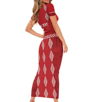Custom Tonga Rugby 2024 Family Matching Short Sleeve Bodycon Dress and Hawaiian Shirt Go Champions Ikale Tahi Ngatu Pattern LT14 - Polynesian Pride
