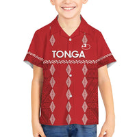 Custom Tonga Rugby 2024 Family Matching Short Sleeve Bodycon Dress and Hawaiian Shirt Go Champions Ikale Tahi Ngatu Pattern LT14 Son's Shirt Red - Polynesian Pride