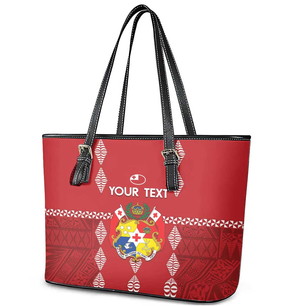 Custom Tonga Rugby 2024 Leather Tote Bag Go Champions Ikale Tahi Ngatu Pattern