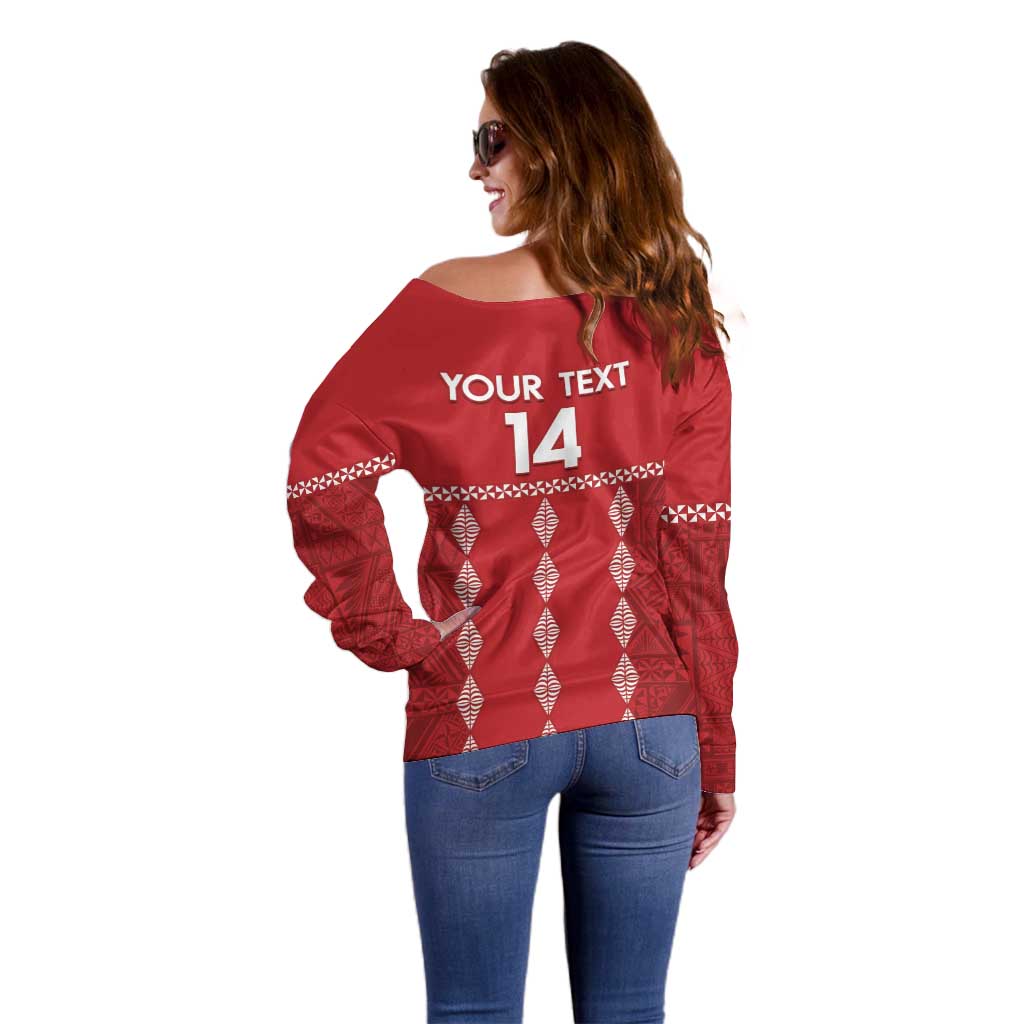 Custom Tonga Rugby 2024 Off Shoulder Sweater Go Champions Ikale Tahi Ngatu Pattern