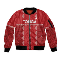 Custom Tonga Rugby 2024 Sleeve Zip Bomber Jacket Go Champions Ikale Tahi Ngatu Pattern LT14 Unisex Red - Polynesian Pride