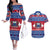 Personalised Samoa Christmas Couples Matching Off The Shoulder Long Sleeve Dress and Hawaiian Shirt Samoan Coat Of Arms Manuia Le Kirisimas LT14 Blue - Polynesian Pride