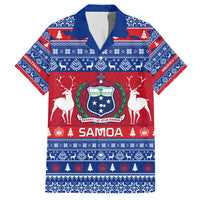 Personalised Samoa Christmas Family Matching Short Sleeve Bodycon Dress and Hawaiian Shirt Samoan Coat Of Arms Manuia Le Kirisimas LT14 Dad's Shirt - Short Sleeve Blue - Polynesian Pride