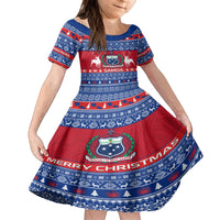 Personalised Samoa Christmas Kid Short Sleeve Dress Samoan Coat Of Arms Manuia Le Kirisimas LT14 KID Blue - Polynesian Pride
