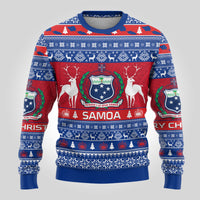 Personalised Samoa Christmas Ugly Christmas Sweater Samoan Coat Of Arms Manuia Le Kirisimas LT14 - Polynesian Pride