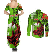 Personalised Hawaii Christmas Couples Matching Summer Maxi Dress and Long Sleeve Button Shirts Mele Kalikimaka Kakau Polynesian Shark Tattoo LT14 - Polynesian Pride