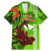 Personalised Hawaii Christmas Family Matching Mermaid Dress and Hawaiian Shirt Mele Kalikimaka Kakau Polynesian Shark Tattoo LT14 Dad's Shirt - Short Sleeve Green - Polynesian Pride