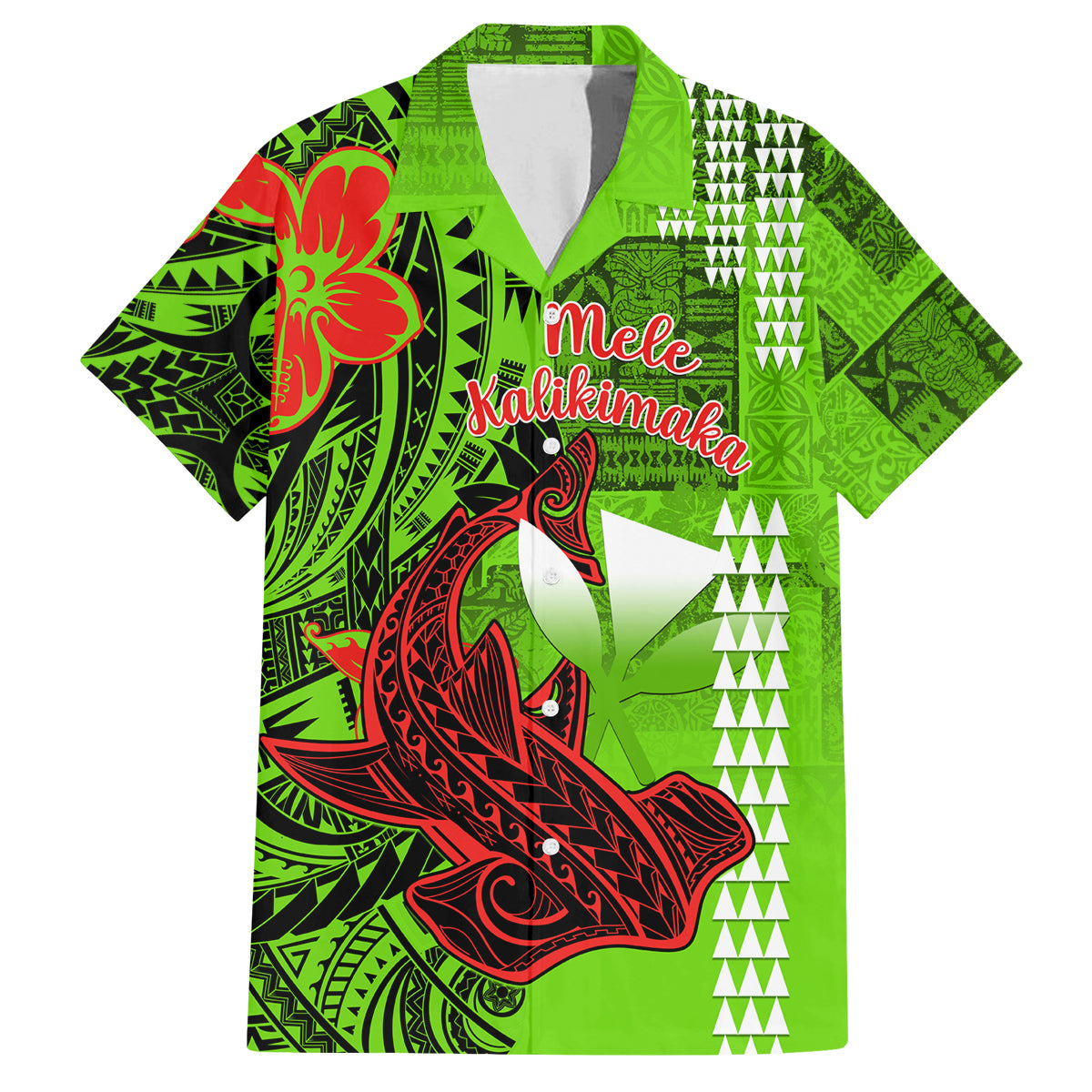 Personalised Hawaii Christmas Family Matching Off Shoulder Short Dress and Hawaiian Shirt Mele Kalikimaka Kakau Polynesian Shark Tattoo LT14 Dad's Shirt - Short Sleeve Green - Polynesian Pride