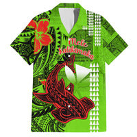Personalised Hawaii Christmas Family Matching Off Shoulder Short Dress and Hawaiian Shirt Mele Kalikimaka Kakau Polynesian Shark Tattoo LT14 Dad's Shirt - Short Sleeve Green - Polynesian Pride