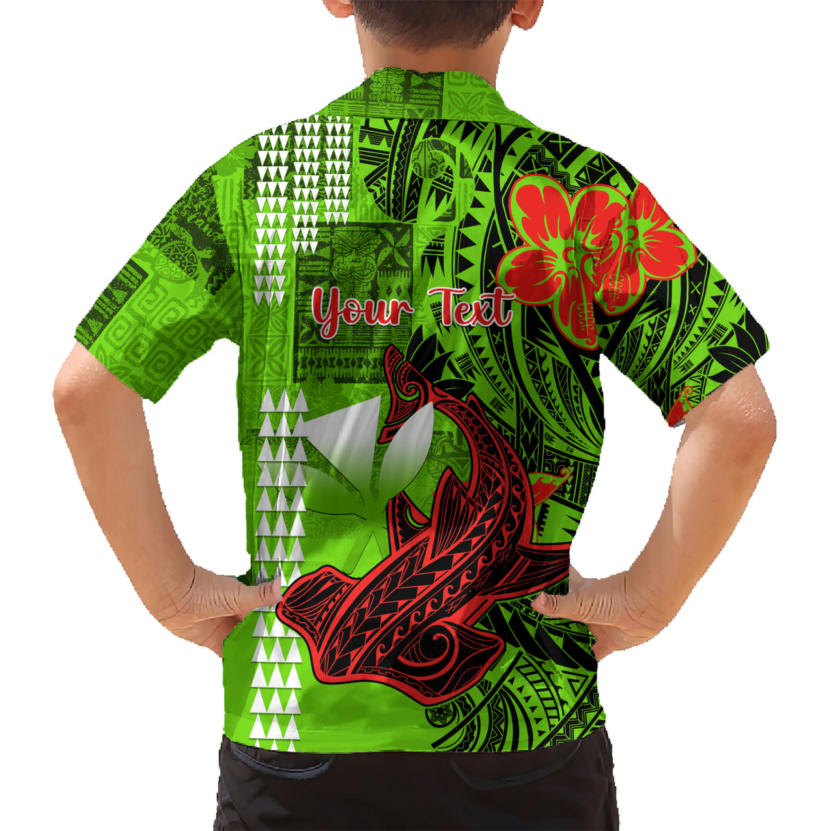 Personalised Hawaii Christmas Kid Hawaiian Shirt Mele Kalikimaka Kakau Polynesian Shark Tattoo LT14 - Polynesian Pride