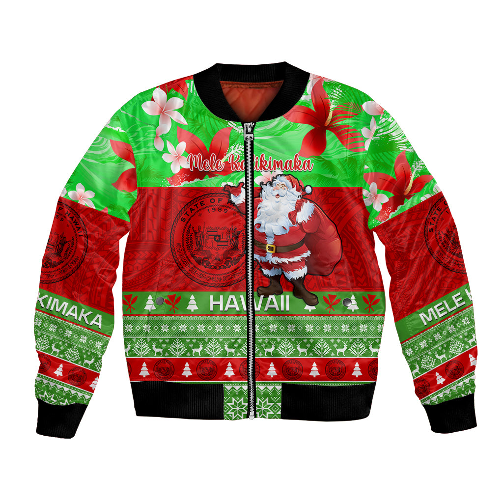 Personalised Hawaii Christmas Bomber Jacket Mele Kalikimaka Hawaiian Santa Tropical Vibes LT14 Unisex Red - Polynesian Pride