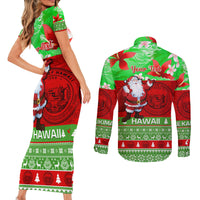 Personalised Hawaii Christmas Couples Matching Short Sleeve Bodycon Dress and Long Sleeve Button Shirts Mele Kalikimaka Hawaiian Santa Tropical Vibes LT14 - Polynesian Pride