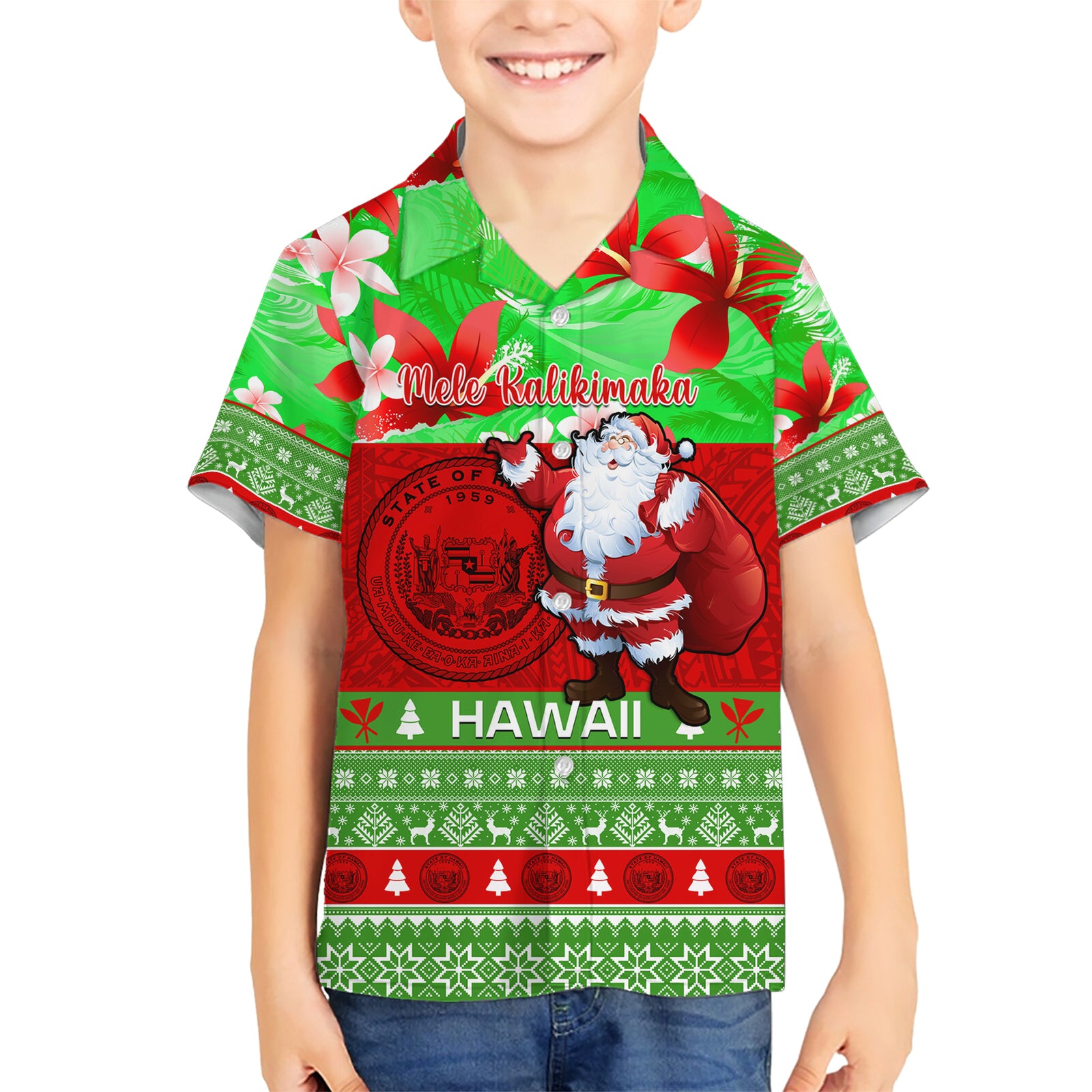 Personalised Hawaii Christmas Kid Hawaiian Shirt Mele Kalikimaka Hawaiian Santa Tropical Vibes LT14 Kid Red - Polynesian Pride