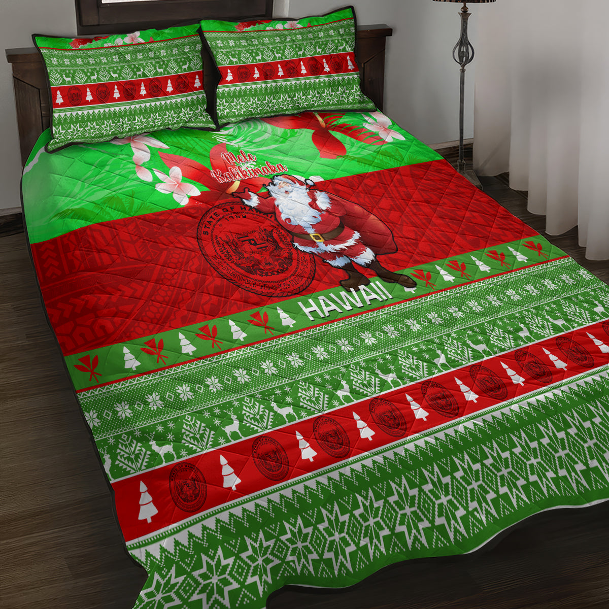 Personalised Hawaii Christmas Quilt Bed Set Mele Kalikimaka Hawaiian Santa Tropical Vibes LT14 - Polynesian Pride