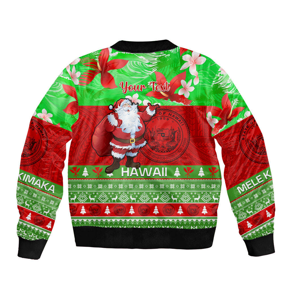 Personalised Hawaii Christmas Sleeve Zip Bomber Jacket Mele Kalikimaka Hawaiian Santa Tropical Vibes LT14 - Polynesian Pride