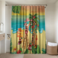 Hawaii Christmas Mele Kalikimaka Bathroom Set Santa Decorating Xmas Palm Tree Tropical Vibes LT14 Shower Curtain Only Multicolor - Polynesian Pride