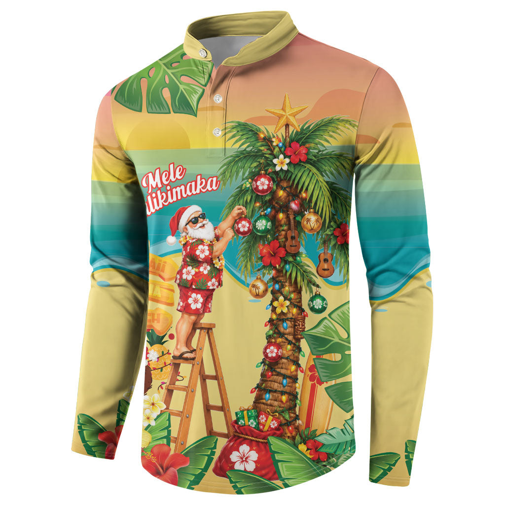 Hawaii Christmas Mele Kalikimaka Button Sweatshirt Santa Decorating Xmas Palm Tree Tropical Vibes LT14 - Polynesian Pride