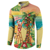Hawaii Christmas Mele Kalikimaka Button Sweatshirt Santa Decorating Xmas Palm Tree Tropical Vibes LT14 - Polynesian Pride