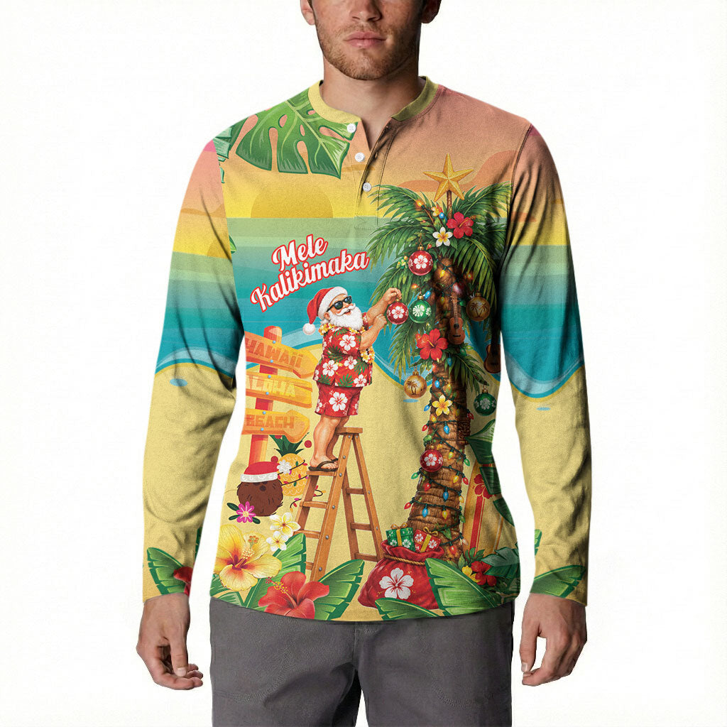 Hawaii Christmas Mele Kalikimaka Button Sweatshirt Santa Decorating Xmas Palm Tree Tropical Vibes LT14 - Polynesian Pride