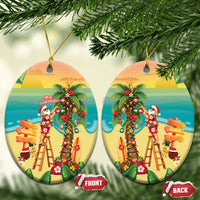 Hawaii Christmas Mele Kalikimaka Ceramic Ornament Santa Decorating Xmas Palm Tree Tropical Vibes LT14 Oval Multicolor - Polynesian Pride