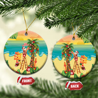 Hawaii Christmas Mele Kalikimaka Ceramic Ornament Santa Decorating Xmas Palm Tree Tropical Vibes LT14 Circle Multicolor - Polynesian Pride