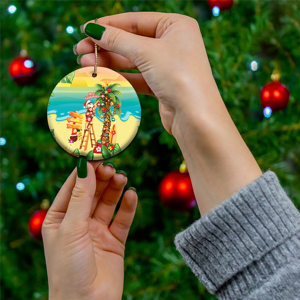 Hawaii Christmas Mele Kalikimaka Ceramic Ornament Santa Decorating Xmas Palm Tree Tropical Vibes LT14 - Polynesian Pride