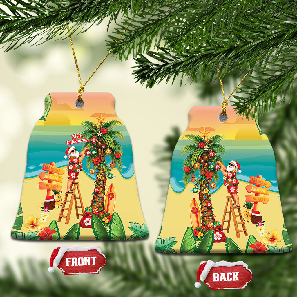 Hawaii Christmas Mele Kalikimaka Ceramic Ornament Santa Decorating Xmas Palm Tree Tropical Vibes LT14 Bell Flake Multicolor - Polynesian Pride