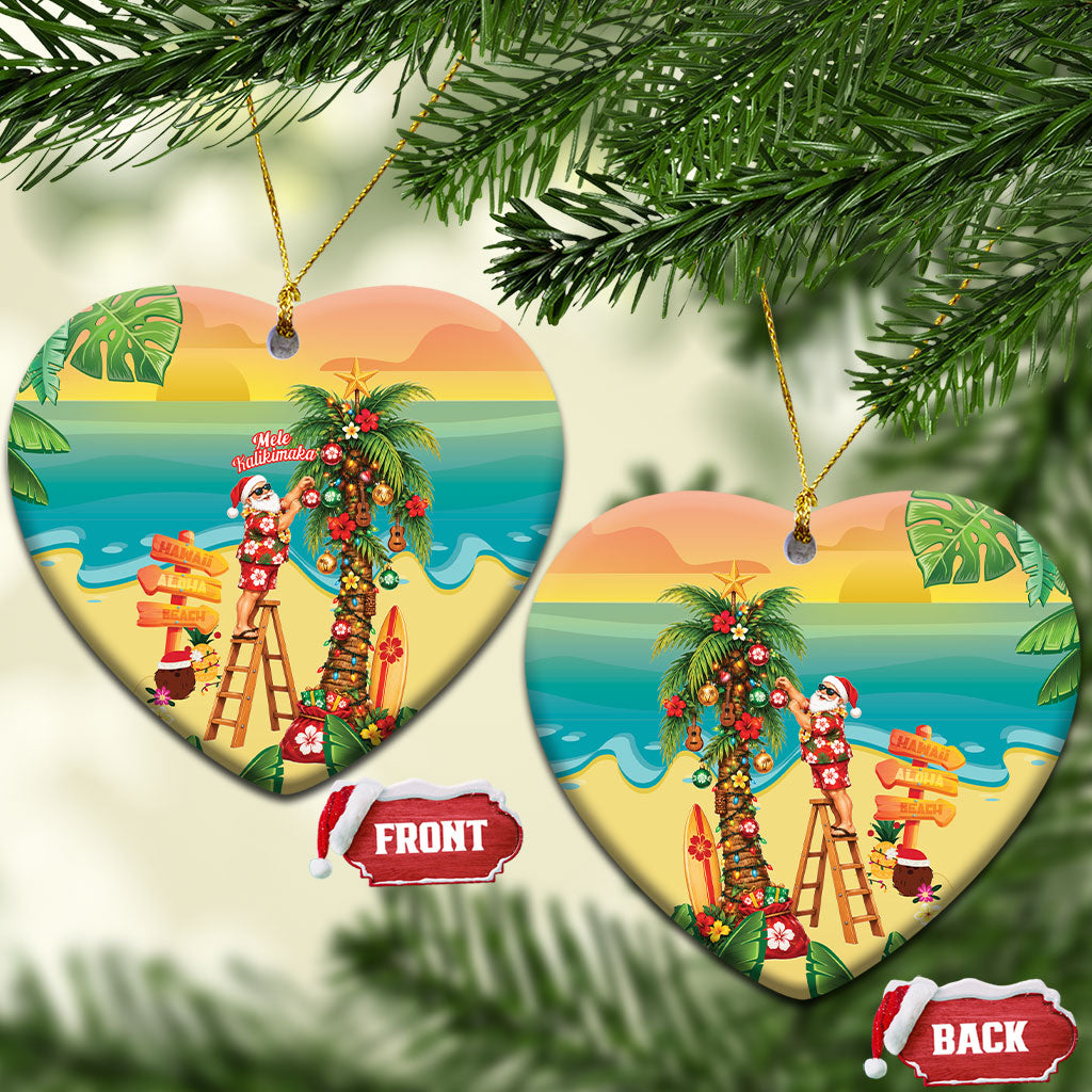 Hawaii Christmas Mele Kalikimaka Ceramic Ornament Santa Decorating Xmas Palm Tree Tropical Vibes LT14 Heart Multicolor - Polynesian Pride