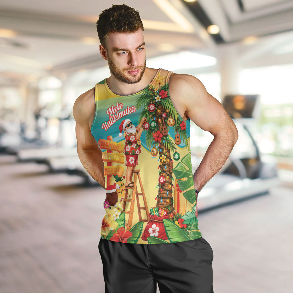 Hawaii Christmas Mele Kalikimaka Men Tank Top Santa Decorating Xmas Palm Tree Tropical Vibes