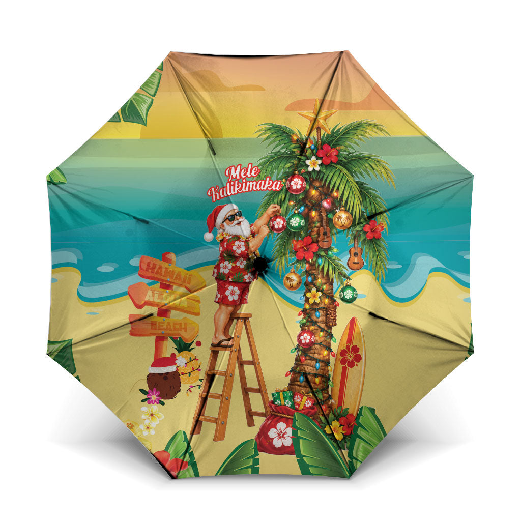 Hawaii Christmas Mele Kalikimaka Umbrella Santa Decorating Xmas Palm Tree Tropical Vibes LT14 One Size Folded 11.42 inch Opened Diameter 37.4 inch Multicolor - Polynesian Pride