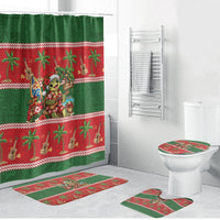 Hawaii Christmas Mele Kalikimaka Bathroom Set Aloha Turtle Santa With Ukulele LT14 Bathroom Set (4 pcs) Red - Polynesian Pride