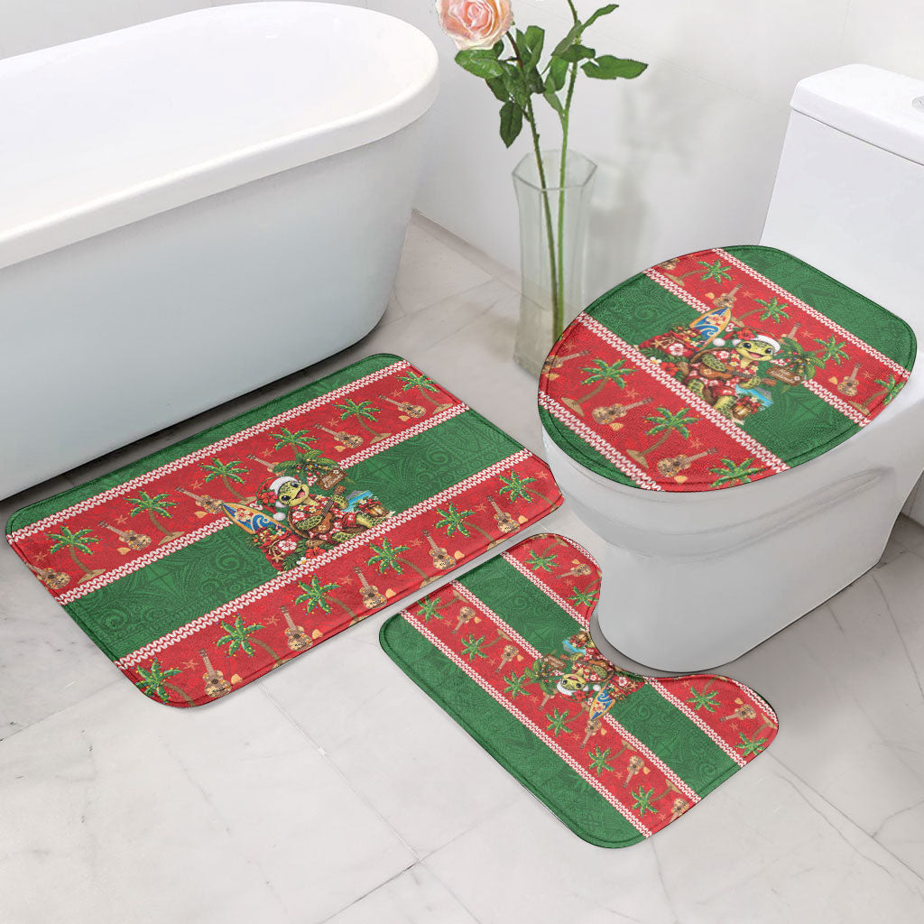 Hawaii Christmas Mele Kalikimaka Bathroom Set Aloha Turtle Santa With Ukulele LT14 - Polynesian Pride