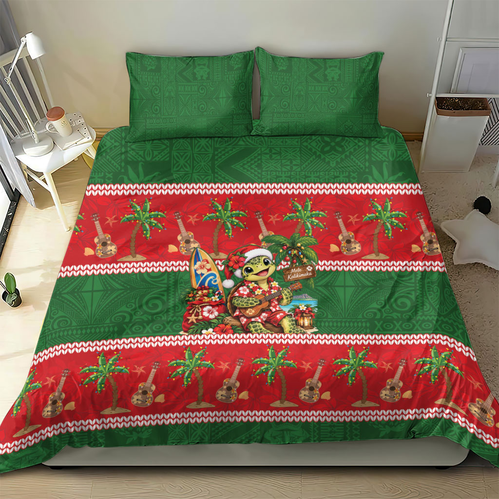 Hawaii Christmas Mele Kalikimaka Bedding Set Aloha Turtle Santa With Ukulele LT14 - Polynesian Pride