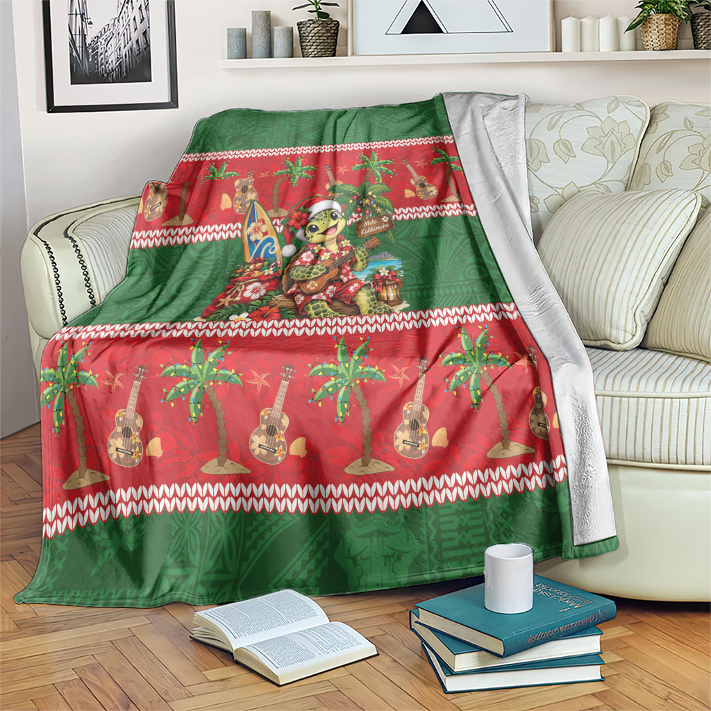 Hawaii Christmas Mele Kalikimaka Blanket Aloha Turtle Santa With Ukulele LT14 Red - Polynesian Pride