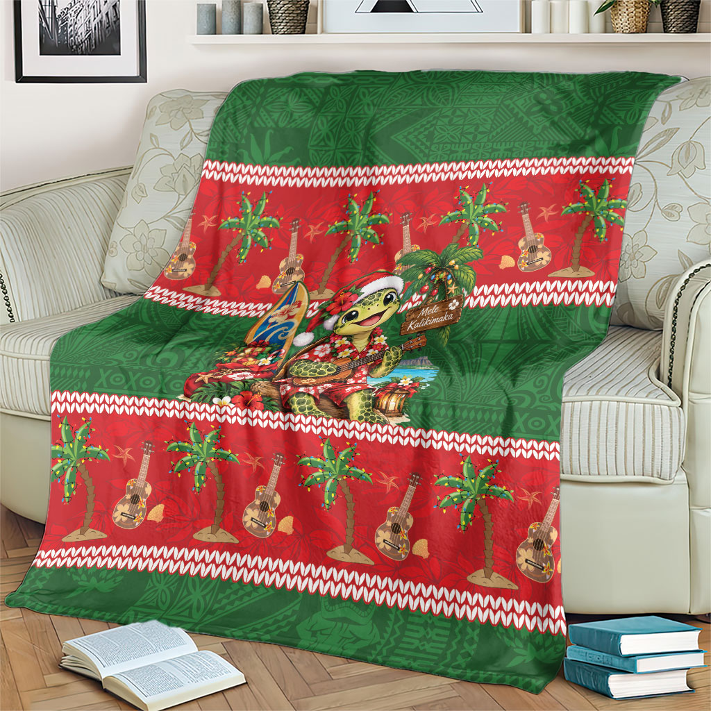 Hawaii Christmas Mele Kalikimaka Blanket Aloha Turtle Santa With Ukulele LT14 - Polynesian Pride