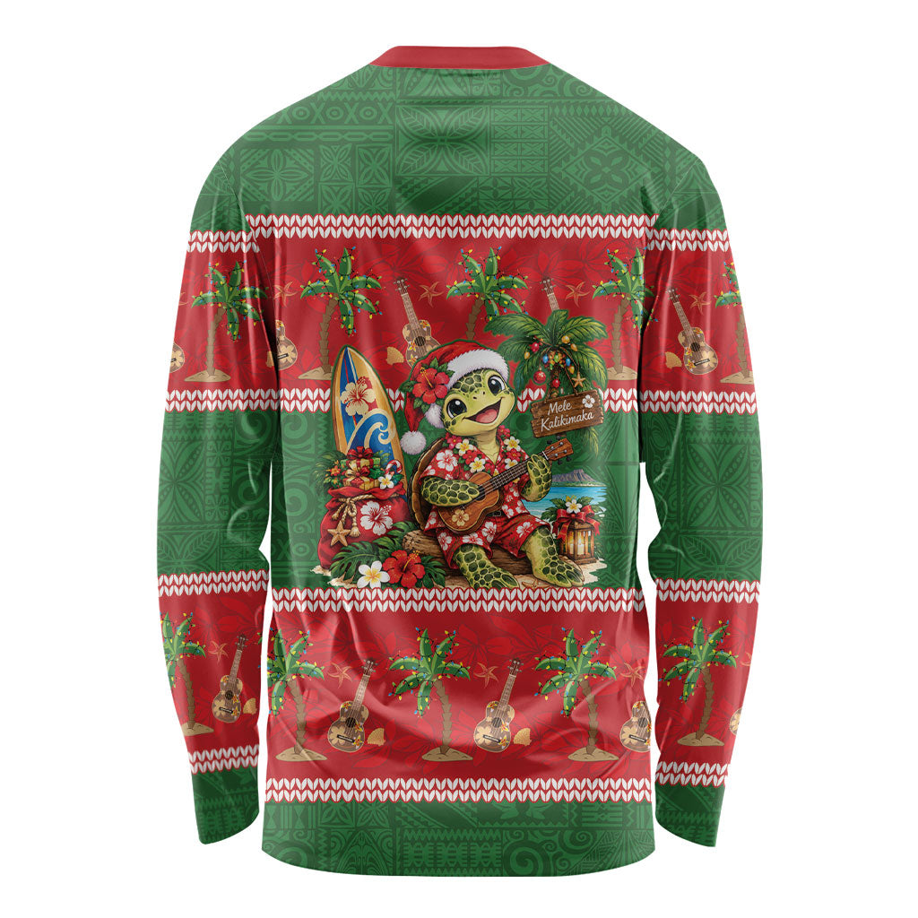 Hawaii Christmas Mele Kalikimaka Long Sleeve Shirt Aloha Turtle Santa With Ukulele LT14 - Polynesian Pride