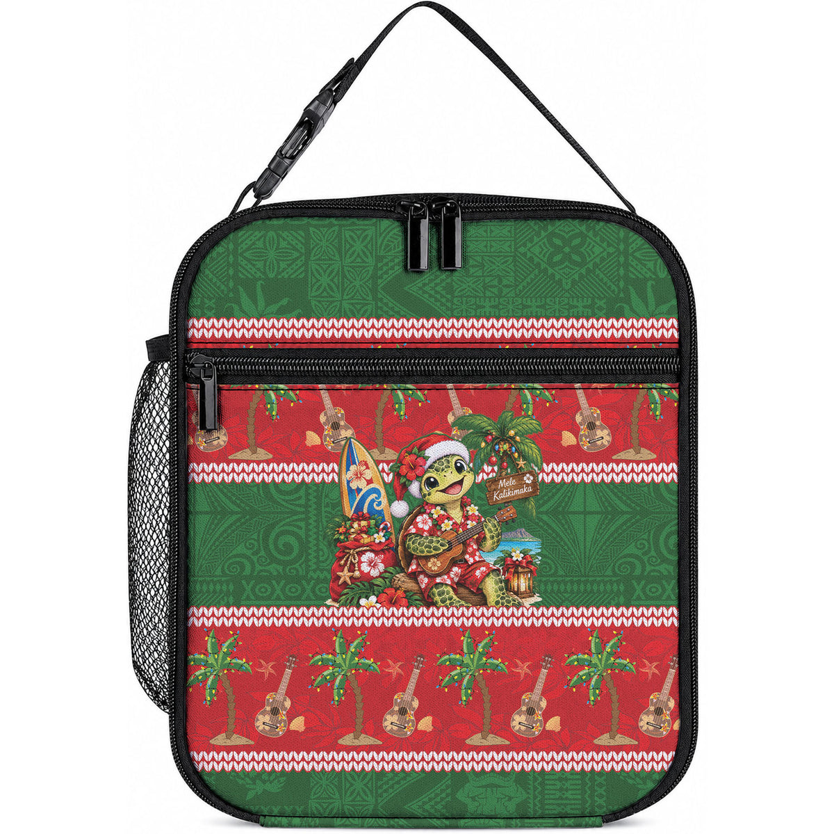 Hawaii Christmas Mele Kalikimaka Lunch Bag Aloha Turtle Santa With Ukulele LT14 10.2 × 8.3 × 4.3 inch Red - Polynesian Pride