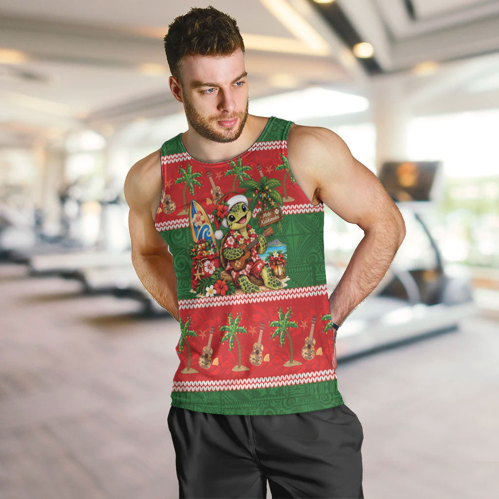 Hawaii Christmas Mele Kalikimaka Men Tank Top Aloha Turtle Santa With Ukulele