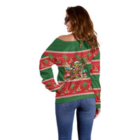 Hawaii Christmas Mele Kalikimaka Off Shoulder Sweater Aloha Turtle Santa With Ukulele LT14 - Polynesian Pride