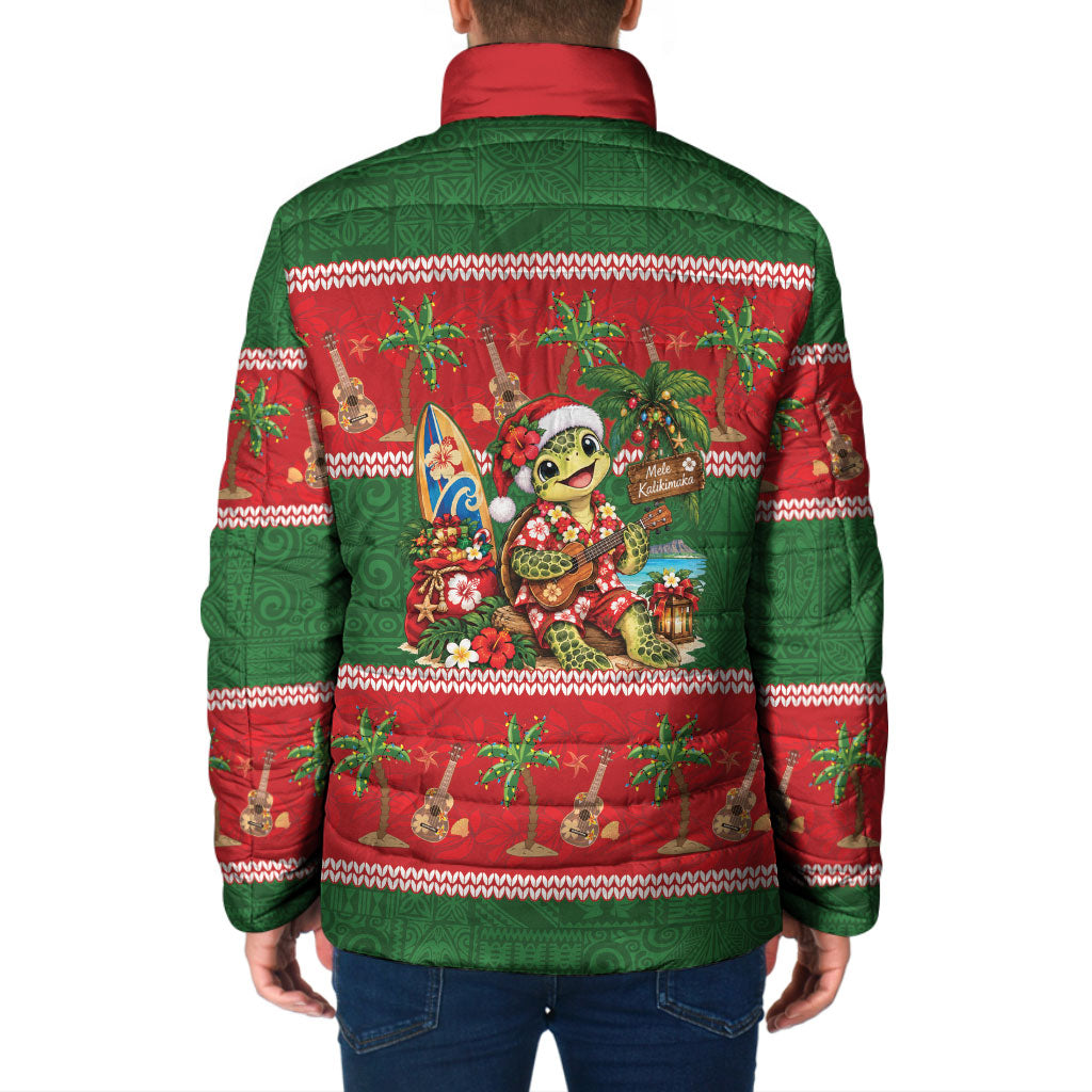 Hawaii Christmas Mele Kalikimaka Padded Jacket Aloha Turtle Santa With Ukulele LT14 - Polynesian Pride